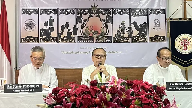 Uskup Agung Jakarta Kardinal Ignatius Suharyo dalam konferensi di Gereja Katedral, Jakarta Pusat, Rabu (25/12/2024).