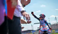 Marc Marquez saat finis kedua balapan MotoGP Prancis 2024 di Sirkuit Le Mans. (Lou Benoist / AFP)