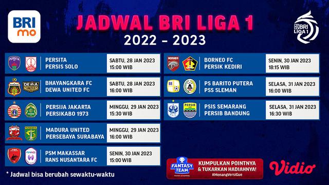 Jadwal dan Live Streaming BRI Liga 1 2022/2023 Pekan Ke-21 di Vidio, 28-31 Januari 2023