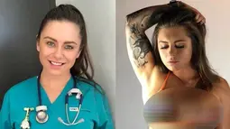 Perawat asal Australia, bikerbiddie menunjukkan fotonya ketika tengah memakai pakaian kerjanya dan bikini. Jumlah pengikut bikerbiddie di Instagram kini mencapai 160 ribu orang. (Instagram/@bikerbiddie)