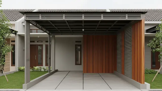 Model Carport Minimalis untuk 2 Mobil di Lahan Sempit dengan Rangka Besi Hollow