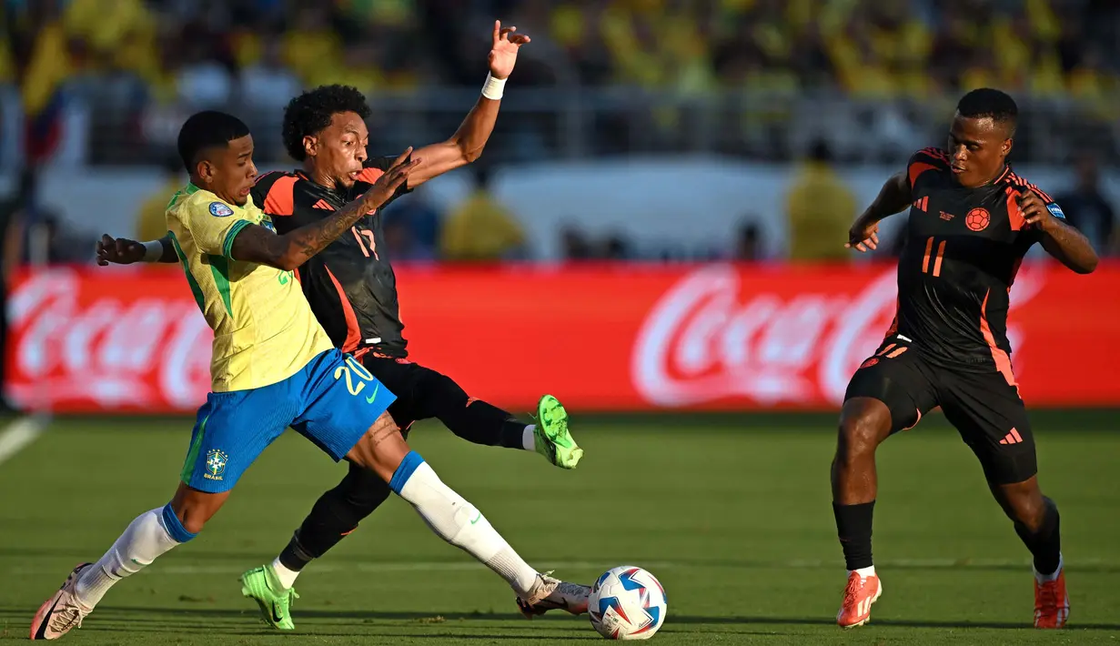 Laga pamungkas grup D Copa America 2024 antara Brasil melawan Kolombia berakhir tanpa pemenang. (Patrick T. Fallon/AFP)