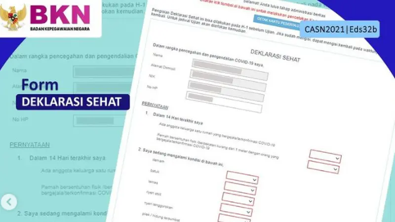 Formulir Deklarasi Sehat untuk Peserta Tes SKD CPNS 2021 di portal SSCASN. Dok SCCASN