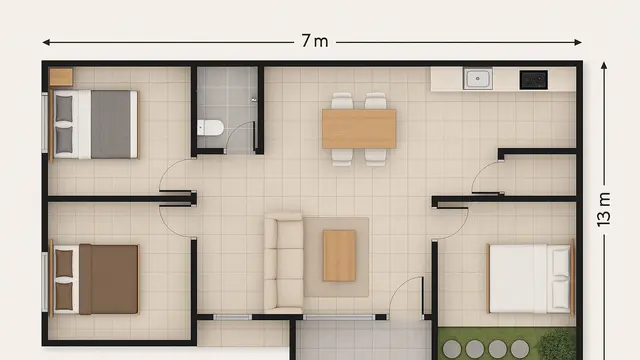 Denah Rumah 7x13 3 Kamar Tidur untuk Keluarga Modern