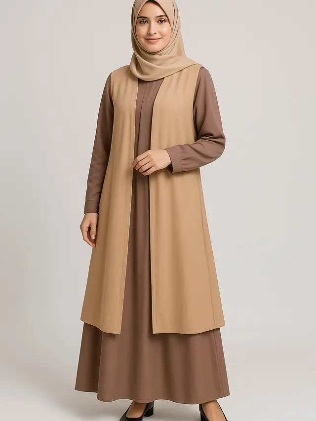 Inspirasi Model Gamis Syari A-Line Kombinasi Polos Terbaru