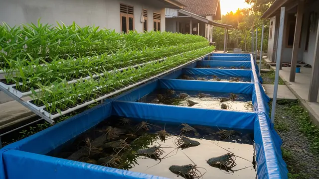 Budidaya Lobster Air Tawar dan Kangkung Air dalam Kolam Terpal Sederhana