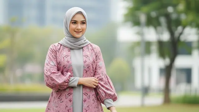 Gamis Polos Simpel Dipadukan Blazer Batik Etnik Kekinian