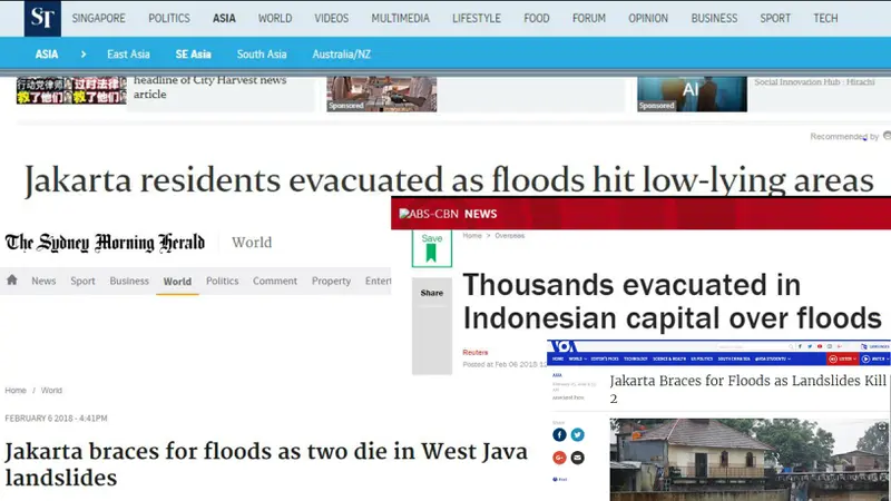 Pemberitaan media asing soal banjir Jakarta. (Berbagai Sumber)