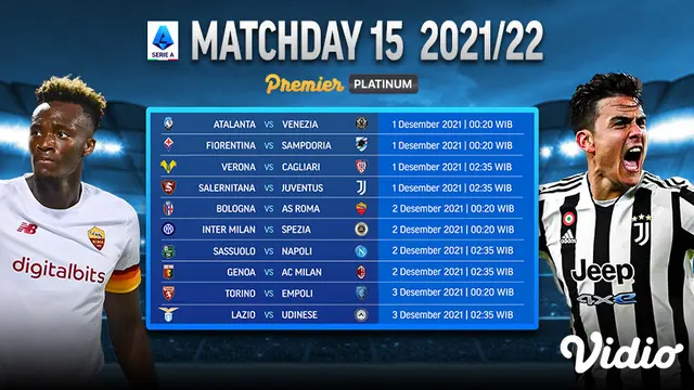 Jadwal dan Link Streaming Liga Italia 2021/2022 Matchday 15 di Vidio, 1-3 Desember 2021