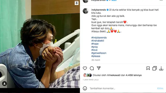 Indra Bekti Keluar ICU, Indy Barends Setia Menunggu Sambill Berharap Sang Sahabat Lekas Pulih. (instagram.com/indybarends)