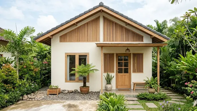 Desain Rumah Kecil dengan Lubang Angin Kayu Estetik (Foto: Gemini AI)
