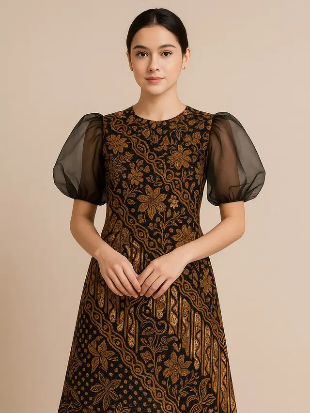 Model Dress Batik Kombinasi Lengan Organza