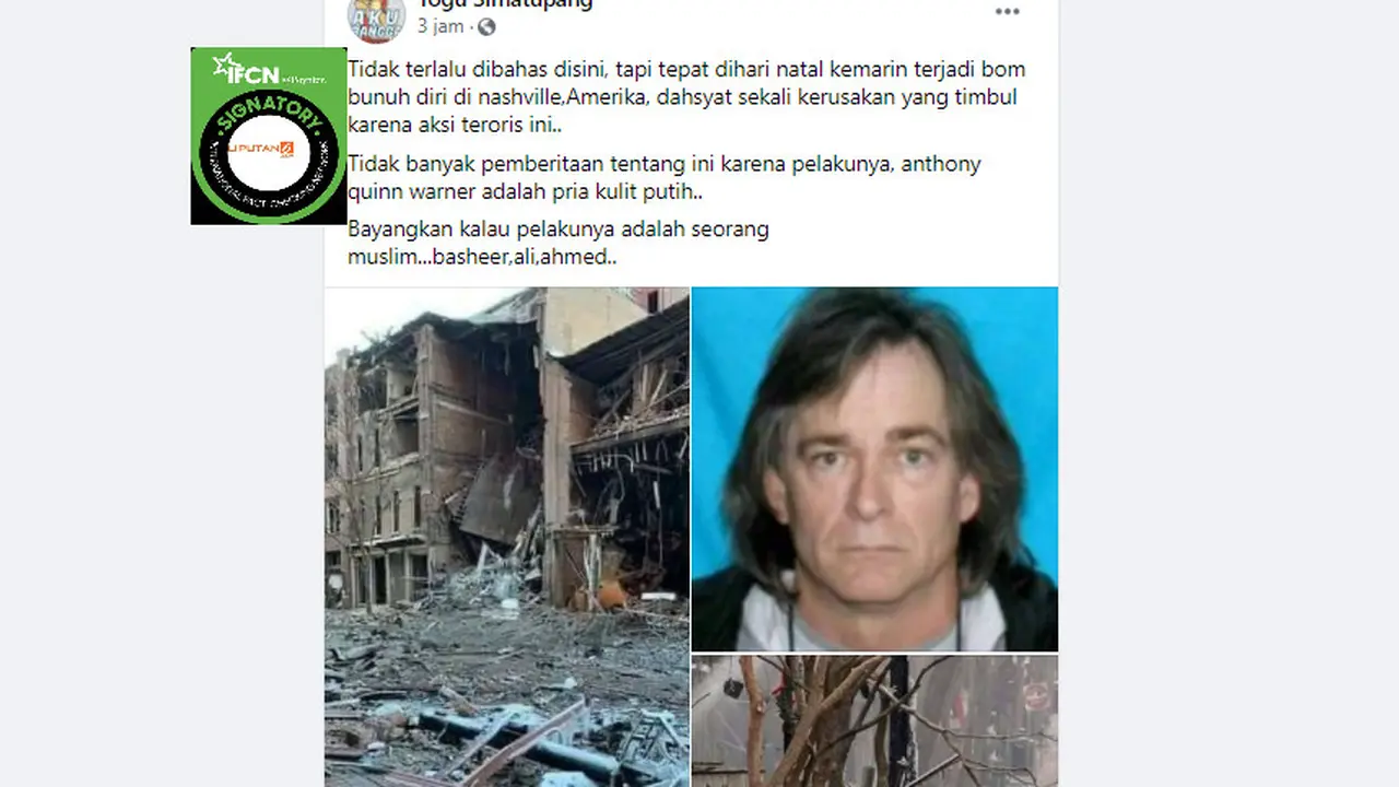 Cek Fakta Liputan6.com menelusuri klaim tidak ada pemberitaan tentang ledakan bom saat Natal di Nashville