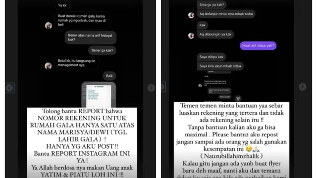 Waspada Penipuan Mengatasnamakan Donasi untuk Rumah Gala Sky. (instagram.com/marissyaicha)
