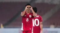 Pemain Timnas Indonesia U-23, Muhammad Reyhan Hannan melakukan selebrasi setelah mencetak gol ke Brunei dalam laga Grup A Piala AFF U-23 2025 di Stadion Utama Gelora Bung Karno (SUGBK), Senayan, Jakarta, Selasa (15/07/2025). (Bola.com/Abdul Aziz)