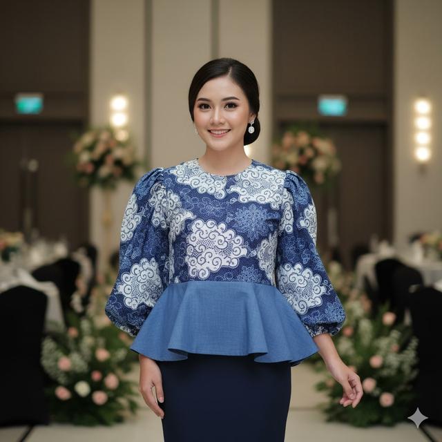 Blouse Batik Wanita Model Peplum Kombinasi Kain Polos untuk Kondangan