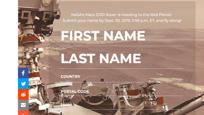 Cara mendaftarkan nama untuk diterbangkan ke Mars. (sumber: mars.nasa.gov)