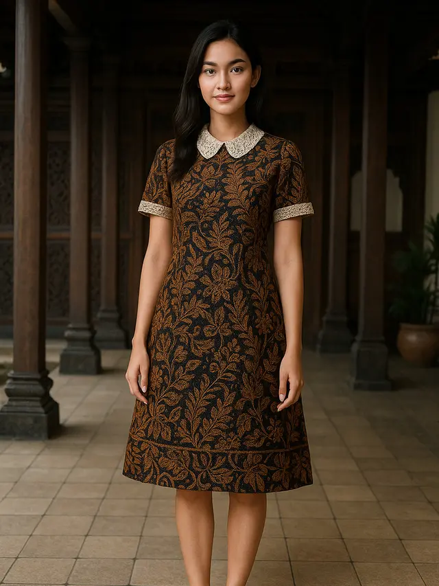 Model Dress Batik A-Line Kombinasi Brokat
