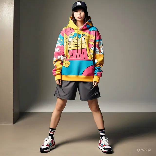 Hoodie Oversized dan Celana Pendek Sporty