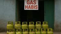 Ilustrasi Gas LPG 3 kg (gas melon) dengan keterangan Gas Habis. Foto (Liputan6.com / Ilustrasi AI).