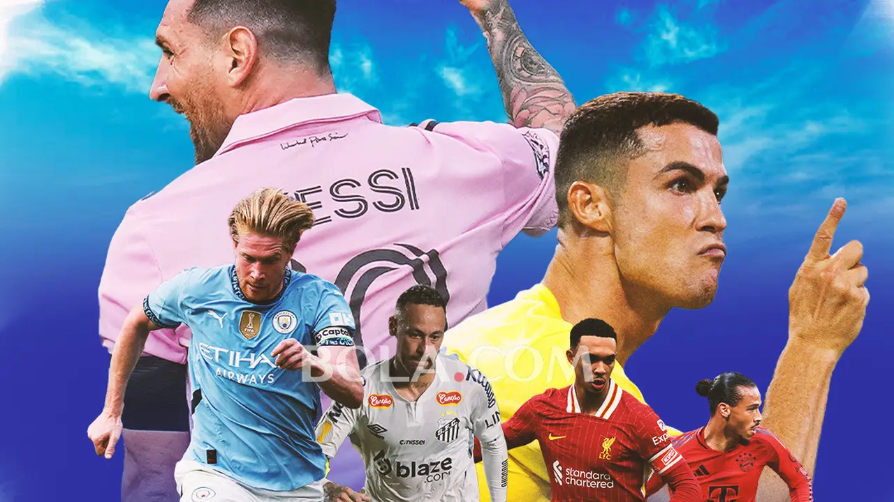 Ilustrasi - Cristiano Ronaldo, Neymar, Lionel Messi, Kevin de Bruyne, Trent Arnold, Leroy Sane