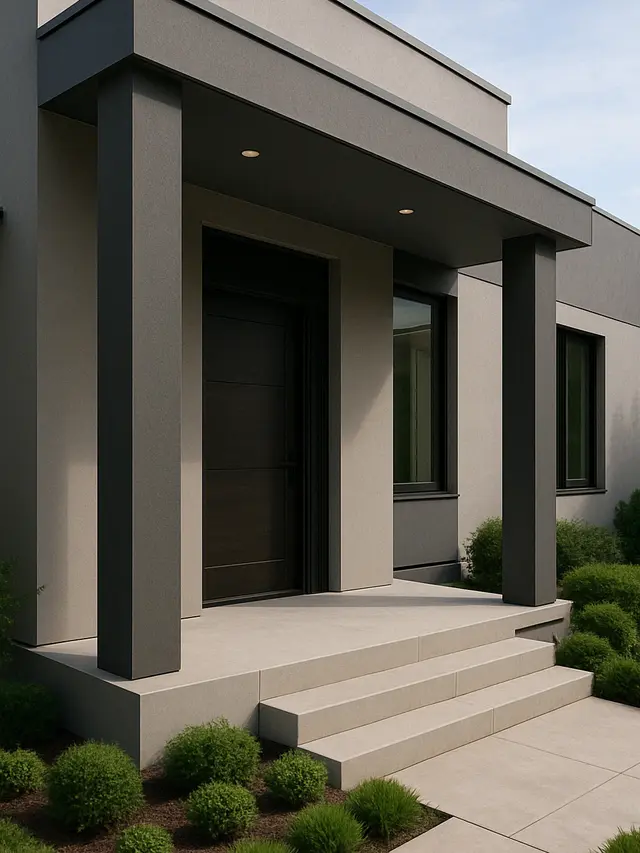 Teras Rumah Mewah dengan Tiang Minimalis Modern (Foto: Rizka Nur Laily via ChatGPT)