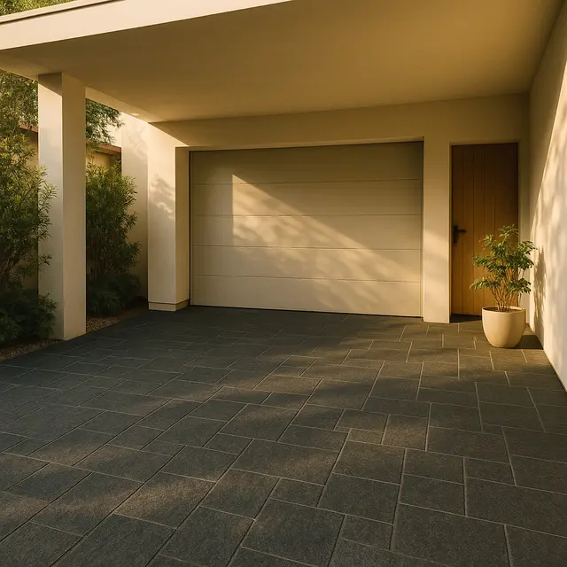 Desain Carport dengan Lantai Batu Alam