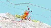 Sebaran gempa bumi susulan di Kota Jayapura.. (Liputan6.com/Katharina Janur/BMKG Jayapura)