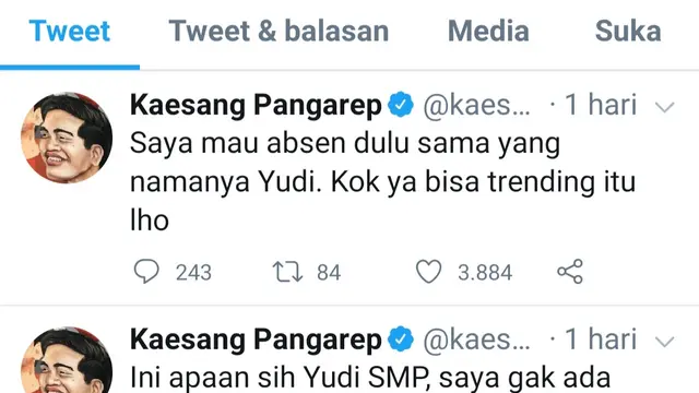 Unggahan Kaesang Pangarep. (Foto: Twitter @kaesangp)