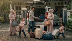 ilustrasi mudik dengan mobil (created by AI)