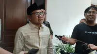 Cawapres nomor urut satu, Muhaimin Iskandar alias Cak Imin turut menanggapi soal Ketua KPK Firli Bahuri menjadi tersangka kasus pemerasan. (Liputan6.com/ Winda Nelfira)
