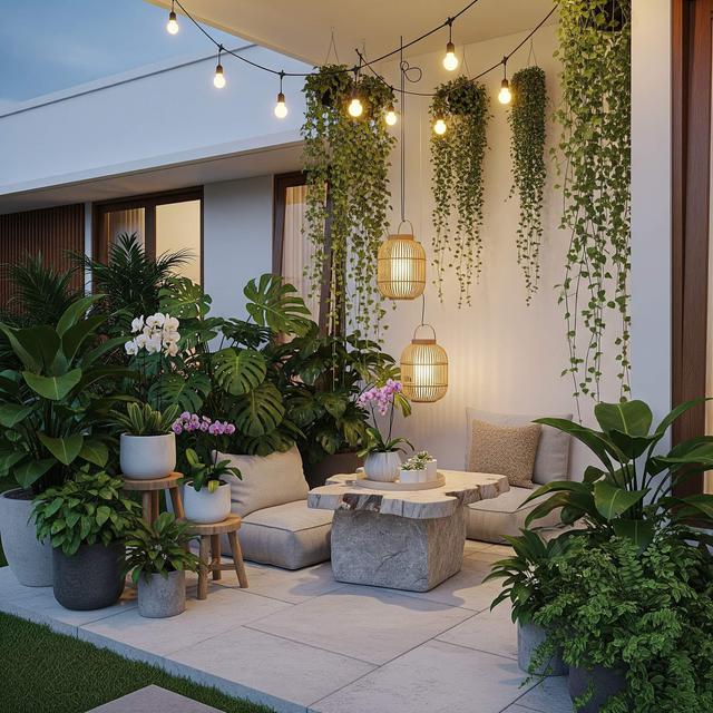 Teras Kecil dengan Meja Kopi Mini