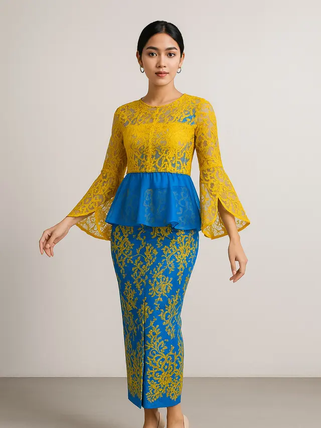 Model Kebaya Brokat Lengan Lonceng Belah