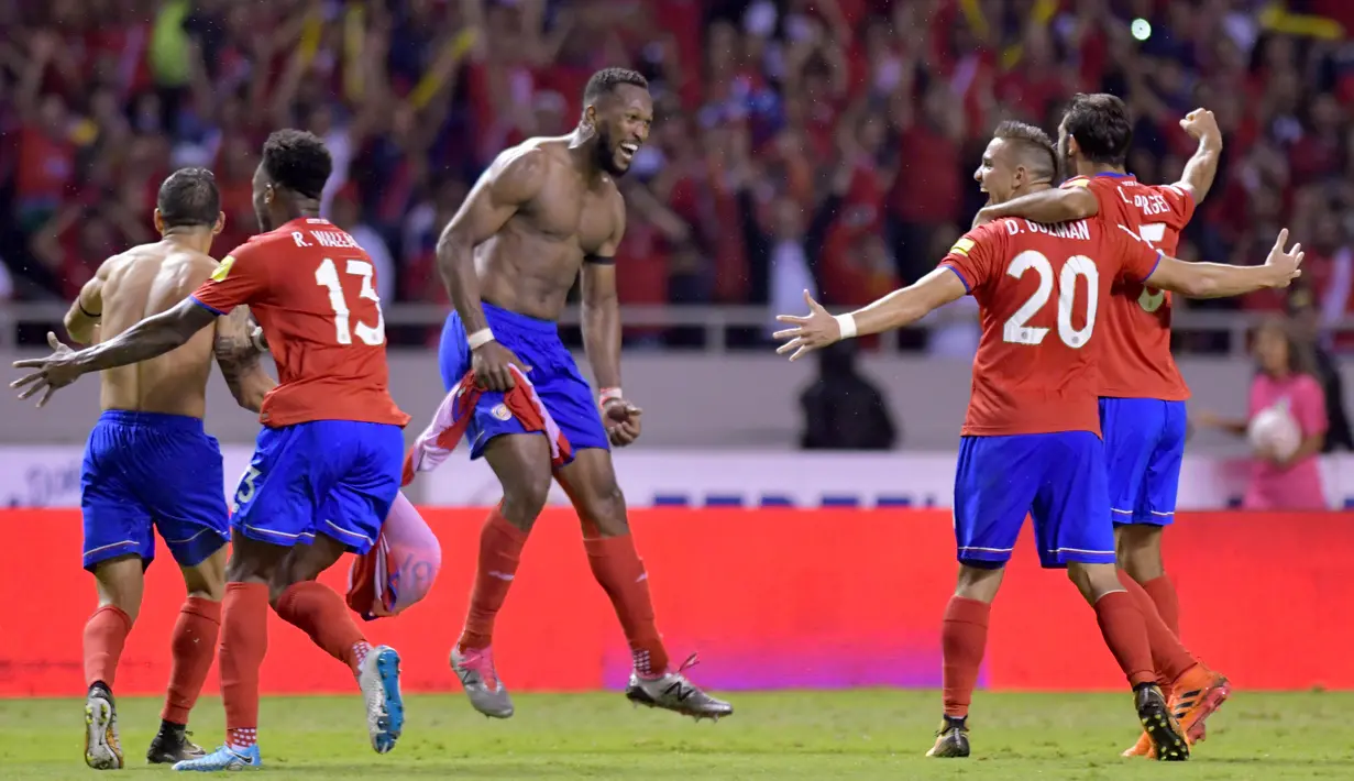 Kosta Rika lolos ke putaran final Piala Dunia 2018 setelah menempati peringkat kedua klasemen zona CONCACAF pada laga kualifikasi dengan raihan 16 poin. (AFP/Ezequiel Becerra)