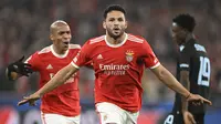 Selebrasi pemain Benfica Goncalo Ramos saat menjebol gawang Club Brugge di Liga Champions (AFP)