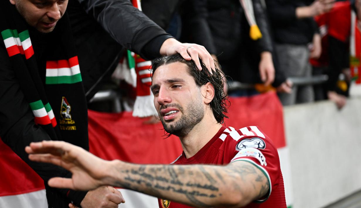 Namun hasil akhir berkata lain, lawan mampu membalikkan keadaan dan menang 3-2 atas Hungaria dan sekaligus menutup mimpi lolos ke Piala Dunia 2026. (AP Photo/Denes Erdos)