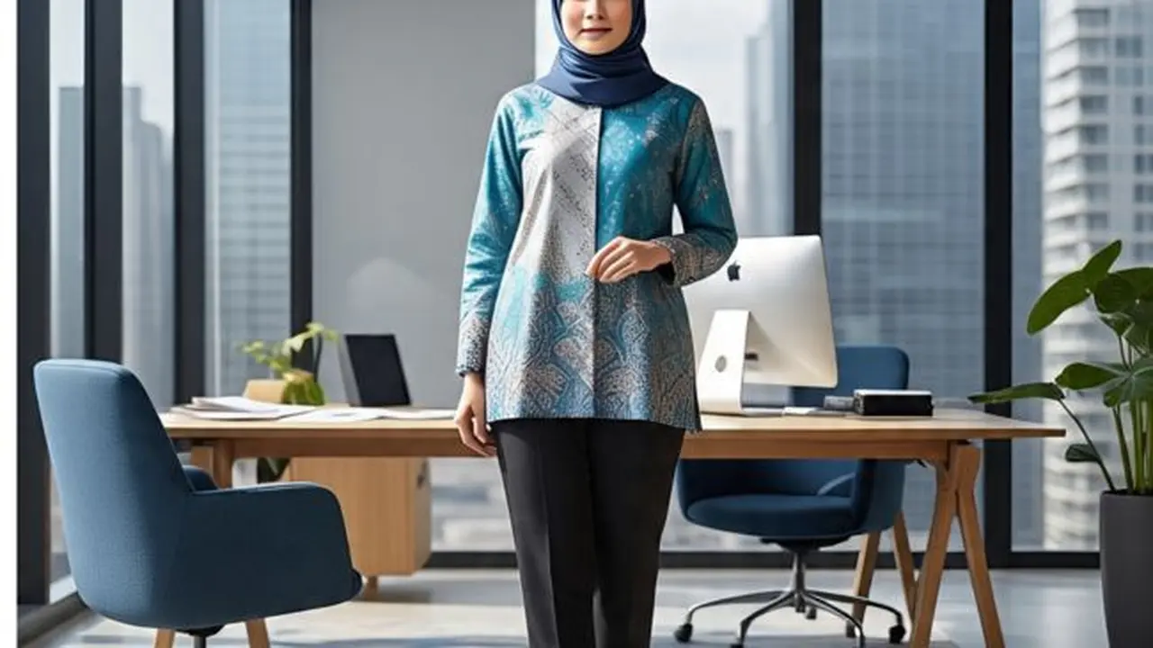 Iustrasi Model Baju Batik untuk Kerja Wanita Muslimah (Sumber Gambar: Meta AI)