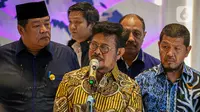 Syahrul juga mengaku lelah usai melakukan perjalanan dinas dari luar negeri, dan menjalani pemeriksaan di Polda Metro Jaya terkait laporan dugaan pemerasan. (Liputan6.com/Faizal Fanani)