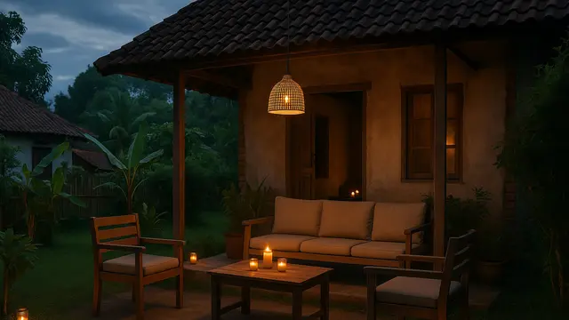 Gambar Desain Ruang Tamu Outdoor Sederhana di Kampung/via AI