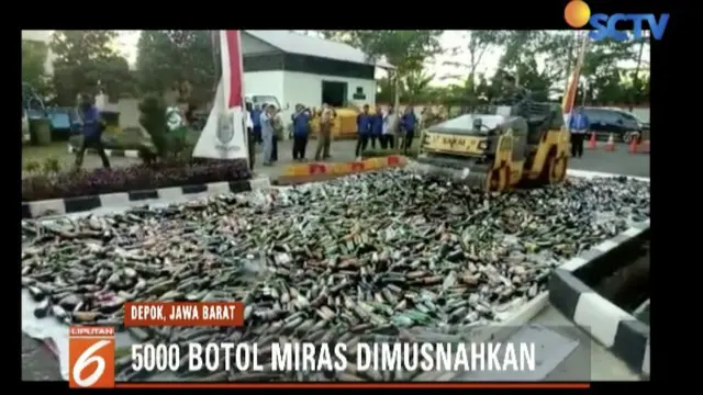 Pemkot Depok musnahkan 5 ribu botol miras hasil razia Satpol PP selama sebulan terakhir.