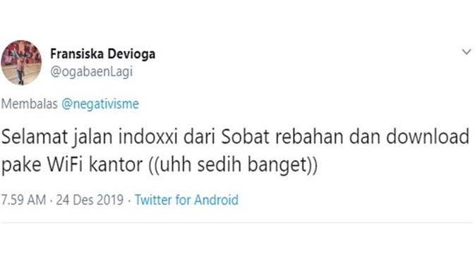 Reaksi netizen IndoXXI (Sumber: Twitter/ogabaenLagi)