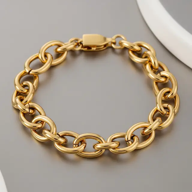 Gelang Emas Hollow Motif Rantai Oval Cocok untuk Harian dan Pesta
