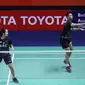 Aksi ganda campuran Indonesia, Alfian Eko Prasetya/Marsheilla Gischa Islami, pada babak pertama Thailand Terbuka 2019, di Huamark Indoor Stadium, Bangkok, Rabu (31/7/2019).  (PBSI)