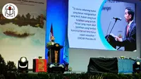 Ketua Umum APTISI Budi Djatmiko memberikan sambutan pada acara Rembuk Nasional dan Rapat Pengurus Pusat Pleno (RPPP) ke-1 di Bali Nusa Dua Convention Centre (BNDCC) Badung, Bali. (Foto: Istimewa)