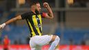 Reaksi penyerang Ittihad #09 Karim Benzema setelah mencetak gol pertama timnya ke gawang Al Riyadh pada pekan ke-3 Liga Arab Saudi 2023/2024 di Prince Faisal bin Fahd Stadium, Jumat (25/8/2023) WIB. (Fayez NURELDINE / AFP)