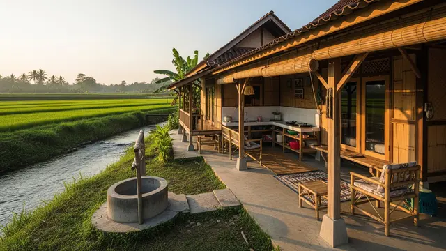 Contoh Rumah Sederhana di Desa Dekat Sungai dan Sawah Kecil dengan Desainnya yang Cantik dan Bikin Betah
