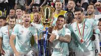 Terakhir kali Inter menjuarai Coppa Italia terjadi pada musim 2021/2022, yang berarti Nerazzurri sukses melakukan back-to-back juara. (Spada/LaPresse via AP)
