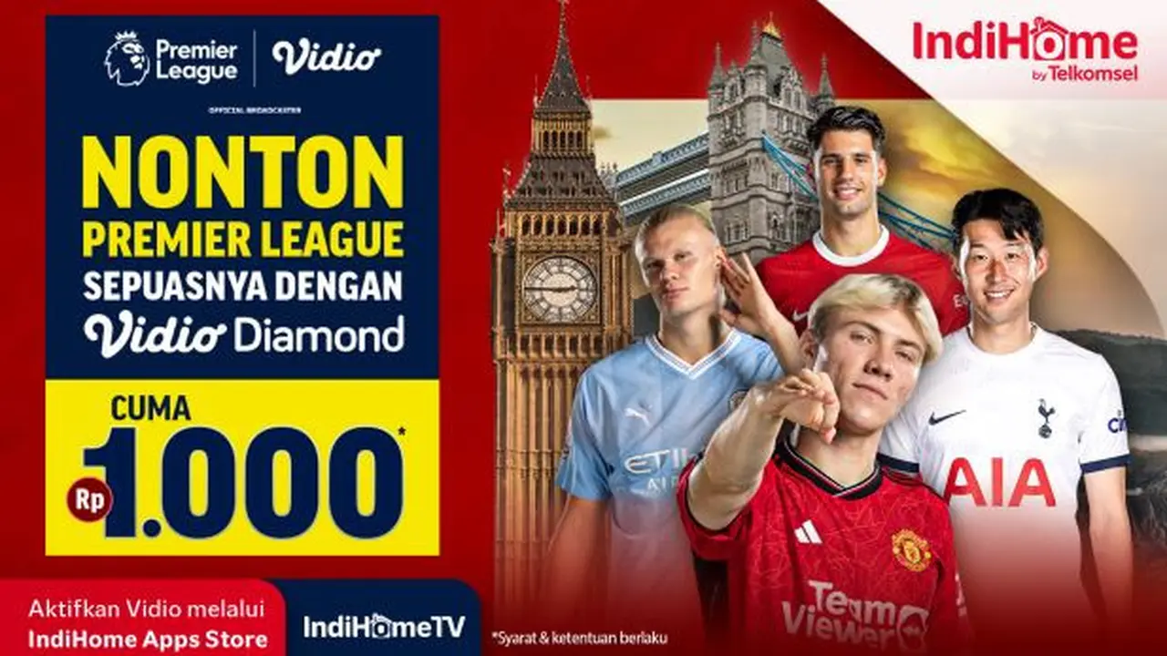 Kolaborasi Vidio dan Telkomsel Hadirkan Add-On Vidio Diamond, Bisa Nonton Beragam Hiburan Berkualitas dan Tayangan Olahraga Hanya dengan Rp1.000 di IndiHomeTV. Credit: Vidio