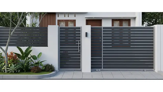 Desain Pagar Anti Panjat yang Tetap Elegan Tanpa Terlihat Seperti Benteng Model Minimalis dengan Gerbang Menyatu