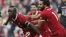 Pemain Liverpool, Sadio Mane  memiliki jumlah gol yang sama dengan Lukaku yakni tiga gol yang dicetak ke gawang Watford, Crystal Palace dan Arsenal. (Martin Rickett/PA via AP)